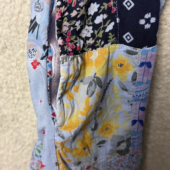 Blue Sky Patchwork Pants Wide Leg Rayon Ditsy Floral Boho Indie Cottage Size XL - Picture 7 of 8